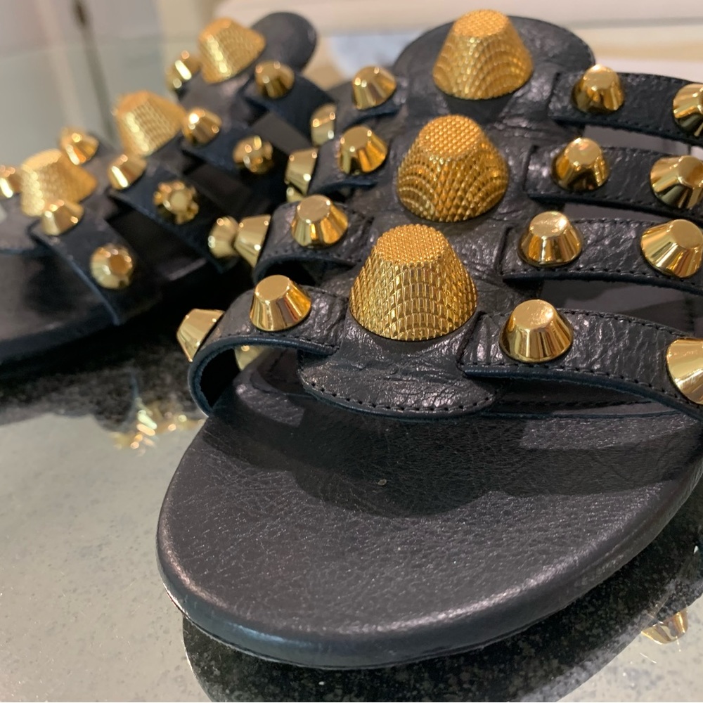 Balenciaga Arena  Grafitti and Gold Sandals